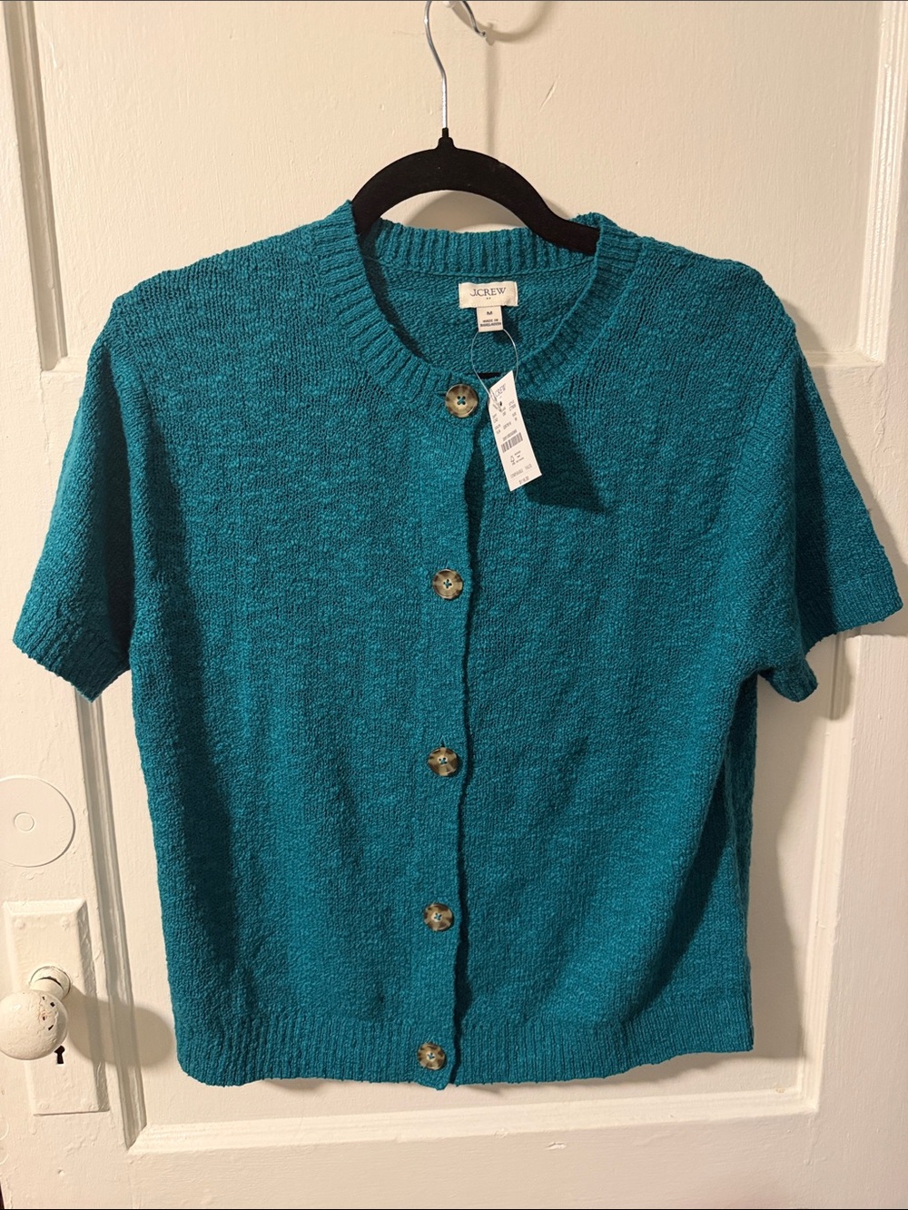 J. Crew Vivid Jade Green Short-Sleeve Slub Cardigan Size Medium NWT